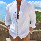 Cordoba Linen Stand Collar Long Sleeve Shirt