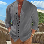 Cordoba Linen Stand Collar Long Sleeve Shirt