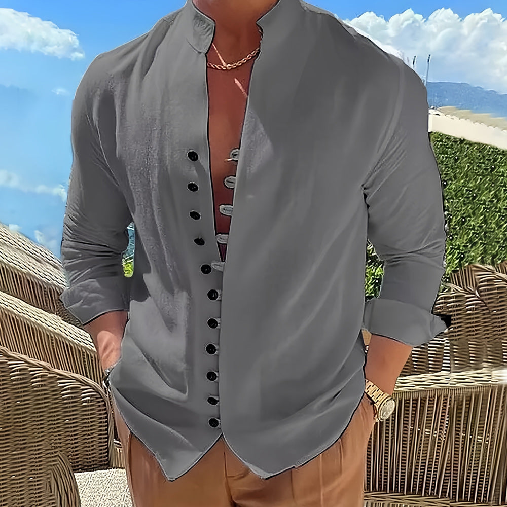 Cordoba Linen Stand Collar Long Sleeve Shirt