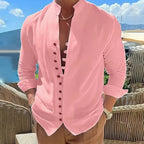 Cordoba Linen Stand Collar Long Sleeve Shirt