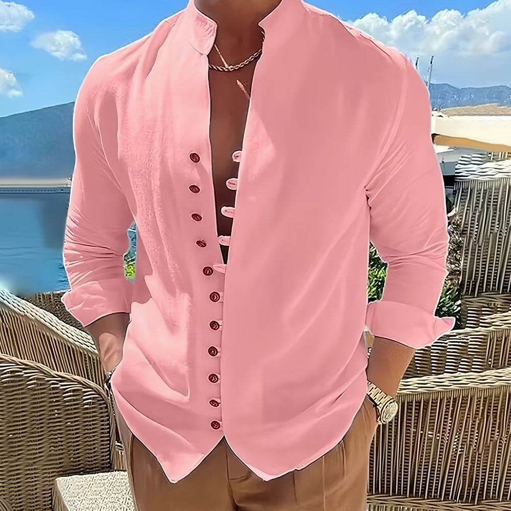 Cordoba Linen Stand Collar Long Sleeve Shirt