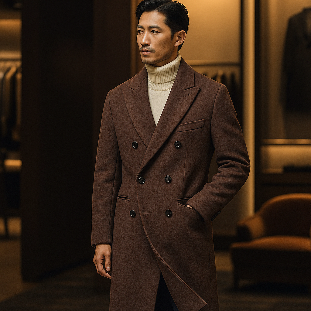 Men’s Callum Double-Breasted Herringbone Overcoat