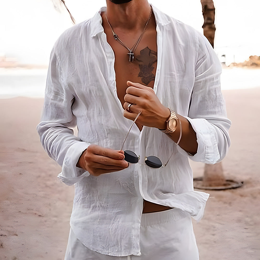 Albridge Cotton Linen Lapel Long Sleeve Shirt