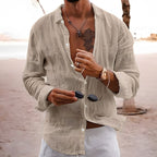Albridge Cotton Linen Lapel Long Sleeve Shirt