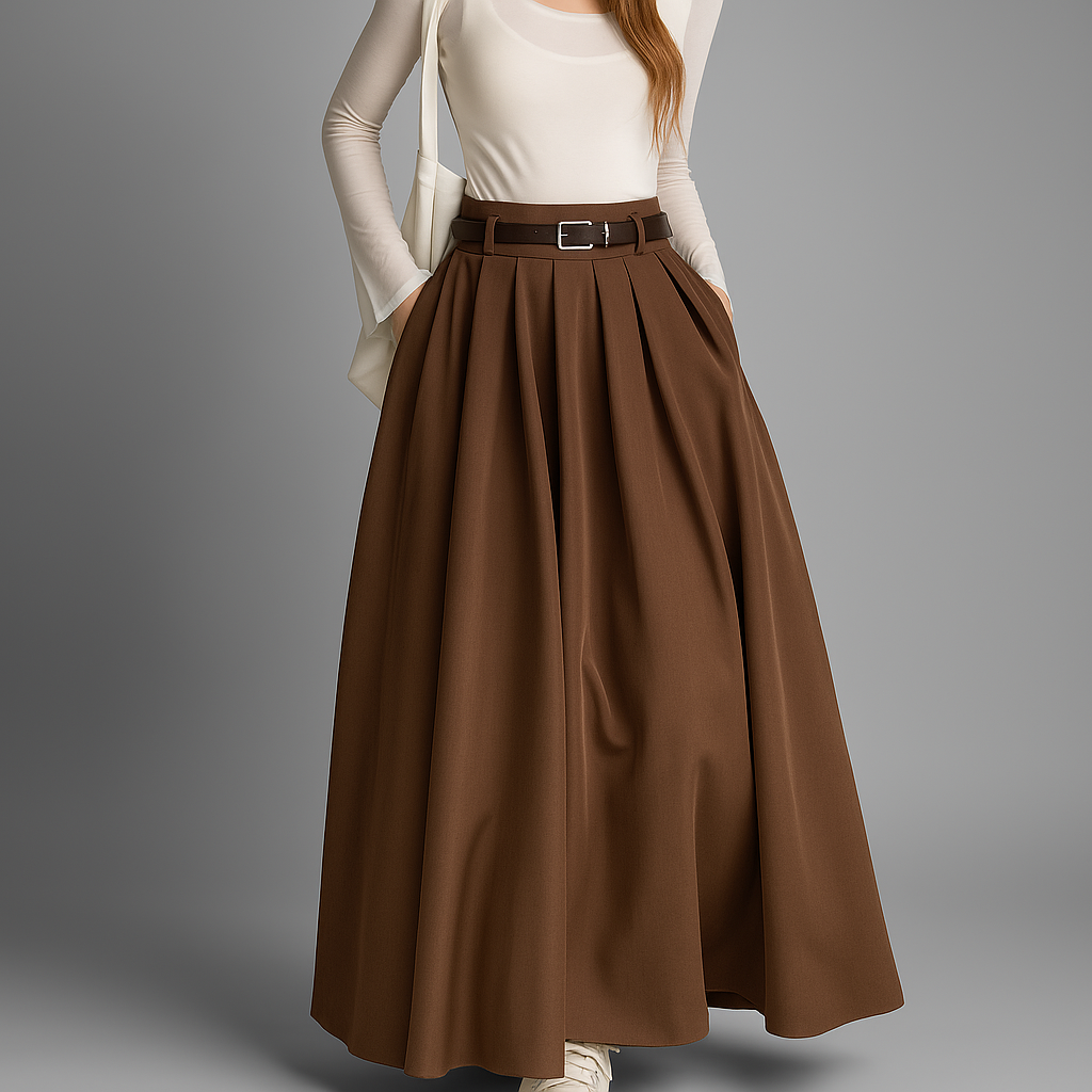 Structured Pleated Maxi Skirt