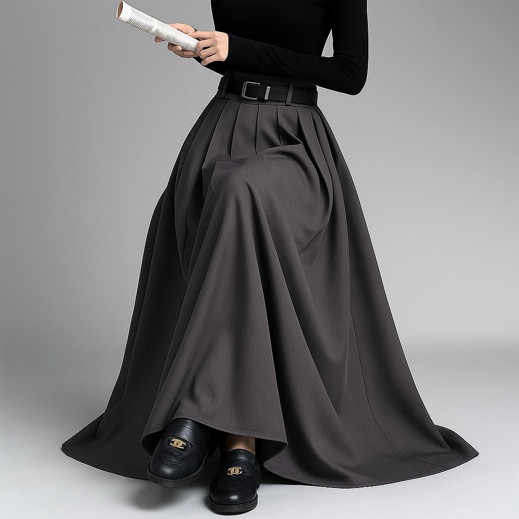 Structured Pleated Maxi Skirt