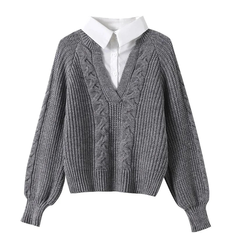 Pre-Layered Cable Knit Sweater