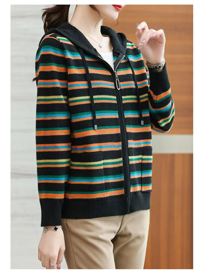 Cambrio Striped Hooded Cardigan