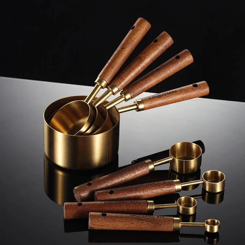 Aureon Polished Stainless Steel Measuring Set - Gold-8pcs