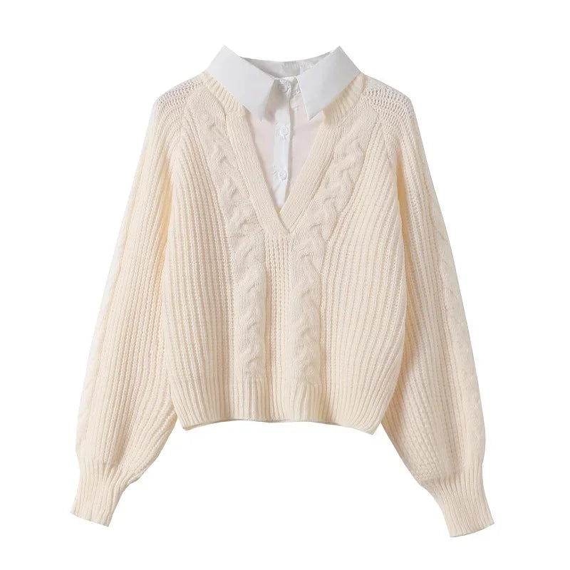 Pre-Layered Cable Knit Sweater