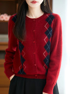 Trieste Argyle Merino Wool Blend Cardigan