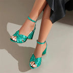 Metallic Block Heel Sandals