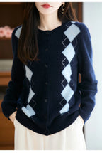 Trieste Argyle Merino Wool Blend Cardigan