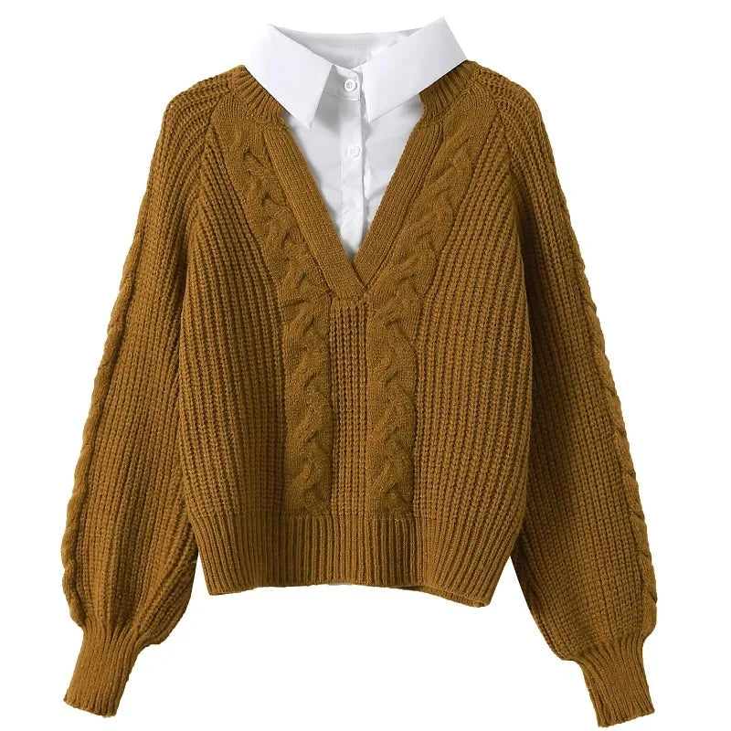 Pre-Layered Cable Knit Sweater