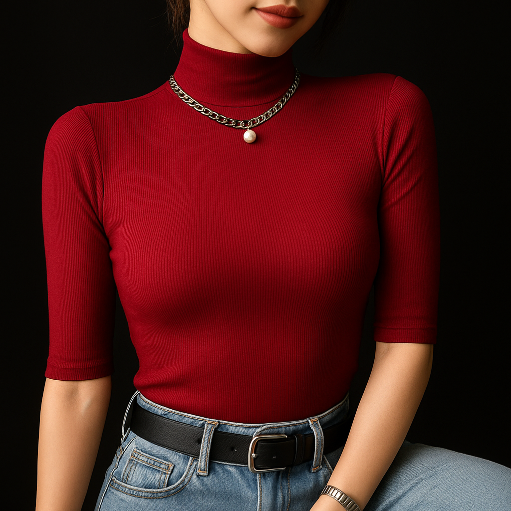 Women’s Elayne Textured Ribbed Mock Neck Top