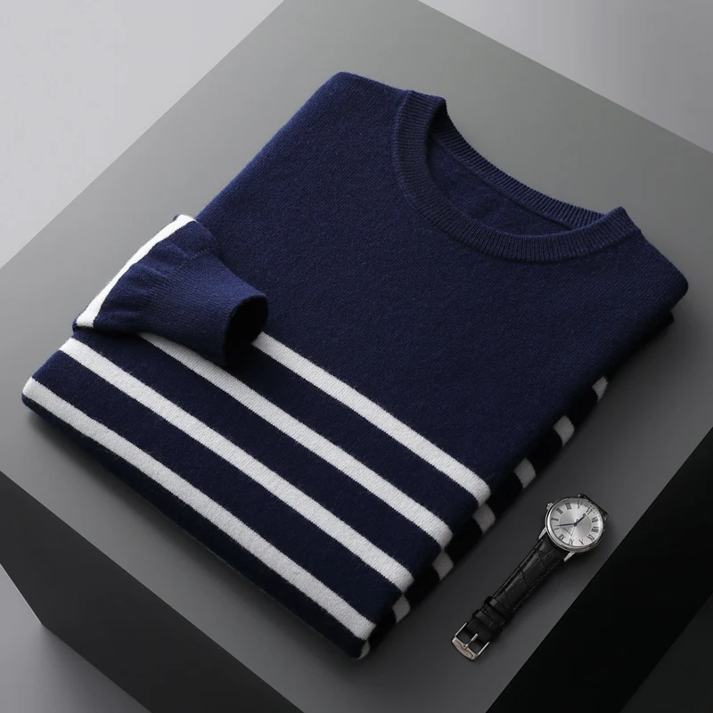 Men’s Laurent Striped Wool Crewneck Sweater