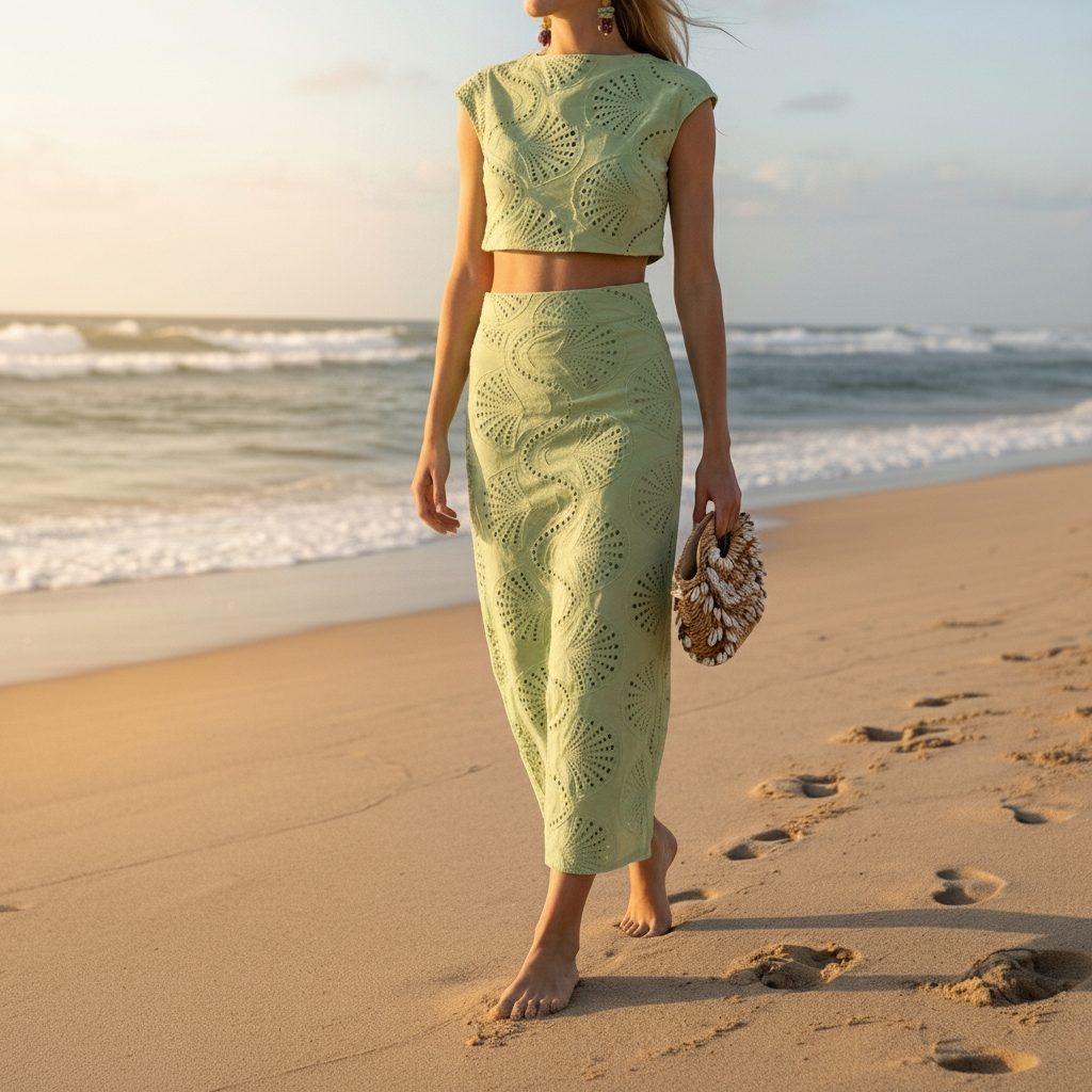 Georgina Hollow Cut Two Piece Skirt Set